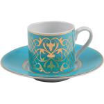 Goldene Tassen & Untertassen mit Kaffee-Motiv aus Keramik 