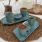 Türkise Tassen & Untertassen mit Kaffee-Motiv aus Keramik 