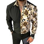 Schwarze Animal-Print Langärmelige T-Shirts mit Leopard-Motiv aus Baumwolle für Herren Größe M für den für den Herbst 