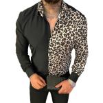 Schwarze Animal-Print Langärmelige T-Shirts mit Leopard-Motiv aus Baumwolle für Herren Größe L für den für den Herbst 