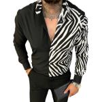 Schwarze Leo-Look Langärmelige T-Shirts mit Leopard-Motiv aus Baumwolle für Herren Größe S für den für den Herbst 