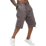 Herren-Cargo-Shorts, Baumwolle, elastische Taille, knielange Caprihose mit mehreren Taschen, grau, XXL