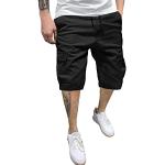 Schwarze Unifarbene Casual Jeans-Bermudas mit Gürtel mit Reißverschluss aus Baumwolle für Herren Größe XL für den für den Sommer 