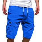 Blaue Unifarbene Casual Cargo-Shorts mit Reißverschluss aus Leinen für Herren Größe 5 XL für den für den Sommer 