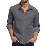 Herren Casual Leinen Shirts Button Down Hemd Hawaiian Strand Shirt S-3XL, Dunkelgrau, XXL