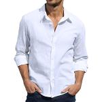 Herren Casual Leinen Shirts Button Down Hemd Hawaiian Strand Shirt S-3XL, weiß, S