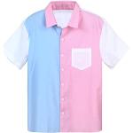 Pinke Color Blocking Kurzärmelige Stehkragen Herrenjeanshemden mit Knopf aus Baumwolle Größe L für den für den Sommer 