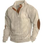 Aprikose Unifarbene Langärmelige Stehkragen Stehkragenhemden mit Knopf aus Cord für Herren für den für den Herbst 