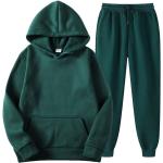 Herren Damen Trainingsanzug Jogginganzug Sets Kapuzenpullover mit Taschen + Sporthose Grün,Größe:XS