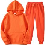 Herren Damen Trainingsanzug Jogginganzug Sets Kapuzenpullover mit Taschen + Sporthose Orange,Größe:XS