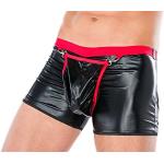 Herren Dessous Boxer-Shorts schwarz rot aus Wetlook Material mit Öffnung vorn und hinen Männer Shorts Unterwäsche Größe: 2XL/3XL
