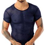 Marineblaue Sexy Kurzärmelige T-Shirts aus Mesh Handwäsche für Herren Größe L für Partys 