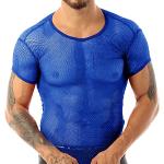 Reduzierte Blaue Sexy Kurzärmelige T-Shirts aus Mesh Handwäsche für Herren Größe XL für Partys 