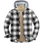 Graue Karo Langärmelige Winddichte Mini Hemdjacken mit Reißverschluss aus Flanell mit Kapuze für Herren Übergrößen für den für den Winter 
