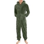 Armeegrüne Sexy Pyjamas lang mit Reißverschluss aus Fleece für Herren Größe 4 XL 1-teilig für den für den Sommer 