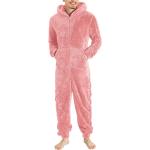 Pinke Pyjamas lang mit Reißverschluss aus Fleece für Herren Größe XXL 1-teilig für den für den Sommer 