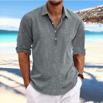 Beige Casual Langärmelige Herrenlangarmhemden mit Knopf aus Leinen Größe 3 XL für den für den Sommer 