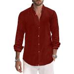 Rote Unifarbene Casual Langärmelige Button Down Kragen Herrenjeanshemden aus Baumwolle Größe XXL für Partys für den für den Sommer 