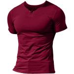 Rote Kurzärmelige Henleykragen T-Shirts für Herren Größe S 
