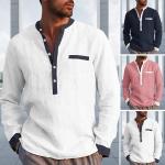 Rosa Streetwear Langärmelige Henleykragen Herrenjeanshemden aus Baumwollmischung 
