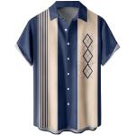 Royalblaue Gestreifte Casual Kurzärmelige Button Down Kragen Herrenjeanshemden aus Denim Größe 3 XL für den für den Sommer 