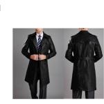 Schwarze Business Trenchcoats mit Halloween-Motiv aus Rindsleder für Herren für den für den Winter 