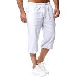 Herren Leinen-Shorts 3/4 Länge Hosen Sommerhose Strand Yoga Jogger Casual Sweatpants Weiß 5XL