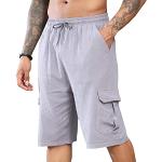 Herren-Leinen-Shorts, lässige Cargo-Shorts, elastische Taille, Kordelzug, Sommer-Strand-Shorts, M-3XL, grau, 56