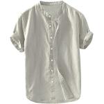 Graue Unifarbene Kurzärmelige Henleykragen Hemden mit Kent-Kragen mit Papageienmotiv aus Baumwollmischung für Damen Größe 4 XL für den für den Sommer 