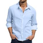 Herren Leinenhemd, lässig, Button-Down-Hemd, Hawaii-Strandhemd, S-3XL, blau, 3XL