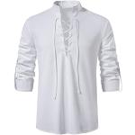 Weiße Unifarbene Vintage Stehkragen Stehkragenhemden aus Leinen für Damen Größe M für den für den Winter 