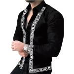 Schwarze Casual Langärmelige Herrenlangarmhemden aus Leinen Handwäsche Größe 3 XL 