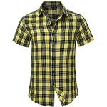 Gelbe Karo Casual Doppelkragen Stehkragenhemden mit Reißverschluss aus Flanell für Herren Größe XXL für Partys für den für den Sommer 
