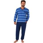 Marineblaue Gestreifte Normann Pyjamas lang aus Baumwolle für Herren Größe XL 