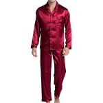 Burgundfarbene Pyjamas lang mit Knopf aus Satin für Herren Größe M 