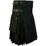 Schwarze Unifarbene Punk Herrenkilts mit Berg-Motiv mit Nieten aus Leder Größe M 