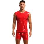 Rote Sexy Herrenmuskelshirts & Herrenachselshirts aus Leder enganliegend Größe M für den für den Sommer 