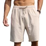 Herren Shorts Baumwolle Leinen Shorts Sommer Casual Jogger Shorts mit elastischen Taille Taschen M-3XL, beige, M