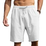 Herren Shorts Baumwolle Leinen Shorts Sommer Casual Jogger Shorts mit elastischen Taille Taschen M-3XL, weiß, XL