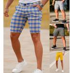 Blaue Karo Stretch-Shorts mit Reißverschluss aus Twill für Herren Größe 3 XL für den für den Sommer 