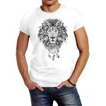 Weiße Ethno Neverless T-Shirts mit Löwen-Motiv aus Baumwolle für Herren Größe XS 