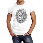 Weiße Ethno Neverless T-Shirts mit Löwen-Motiv aus Baumwolle für Herren Übergrößen 