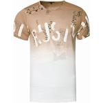 Kamelbraune Casual Kurzärmelige Rusty Neal Rundhals-Ausschnitt T-Shirts für Herren Größe 3 XL 