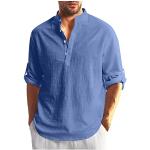 Blaue Batik Y2K Henleykragen Kurzarm-Poloshirts aus Baumwolle für Herren Übergrößen für den für den Sommer 