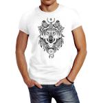 Weiße Ethno Neverless T-Shirts mit Wolfmotiv aus Baumwolle für Herren Größe XL 