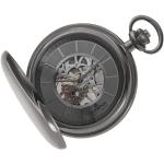 Anthrazitfarbene Elegante Dugena Runde Savonnette mit skelettiertem Zifferblatt ohne Ziffern mit Mineralglas-Uhrenglas für Herren 