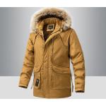 Khakifarbene Midi Jacken mit Fellkapuze mit Reißverschluss mit Kapuze für Herren Größe 4 XL für den für den Winter 