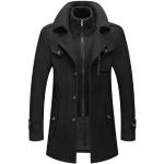 Schwarze Elegante Peaky Blinders Maxi Stehkragen Trenchcoats mit Reißverschluss aus Wolle für Herren Größe 4 XL für den für den Winter 