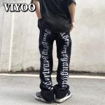 Schwarze Bestickte Y2K Ripped Jeans & Zerrissene Jeans aus Denim für Herren Größe 3 XL 