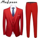 Rote Unifarbene Business Hochzeitsanzüge aus Polyester Handwäsche für Herren Größe 5 XL Große Größen 3-teilig für den Bräutigam 